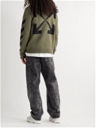 Off-White - Distressed Logo-Jacquard Cotton-Blend Sweater - Green