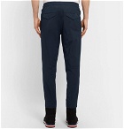 Moncler - Tapered Pleated Stretch-Cotton Drawstring Trousers - Navy