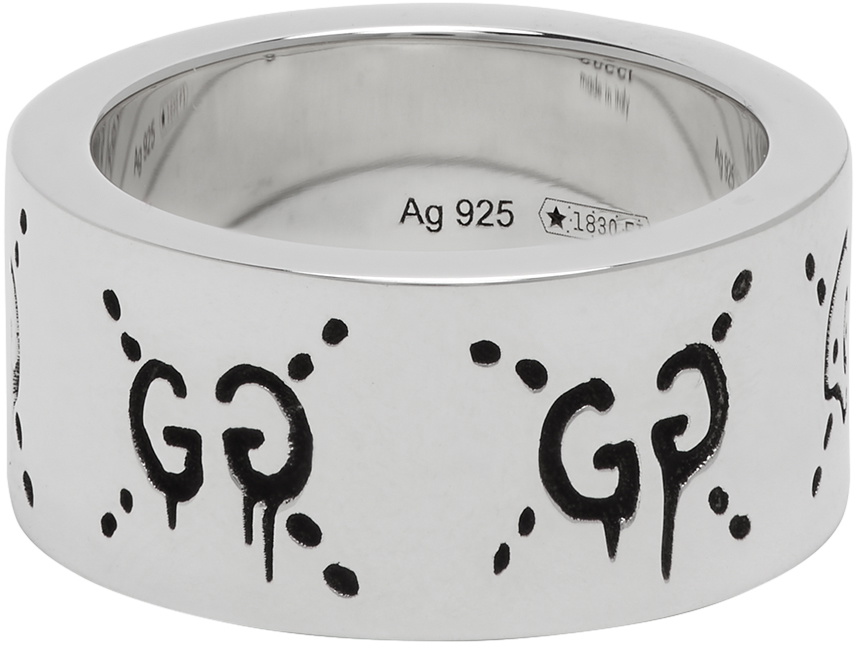 Gucci Ring Pattern Gucci Silver Large 'GucciGhost' Ring Gucci