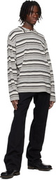 System Black High Neck Striped Polo