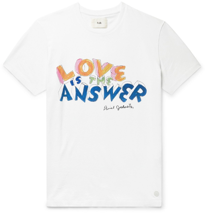 Photo: Folk - Daniel Johnston Love is the Answer Printed Cotton-Jersey T-Shirt - White