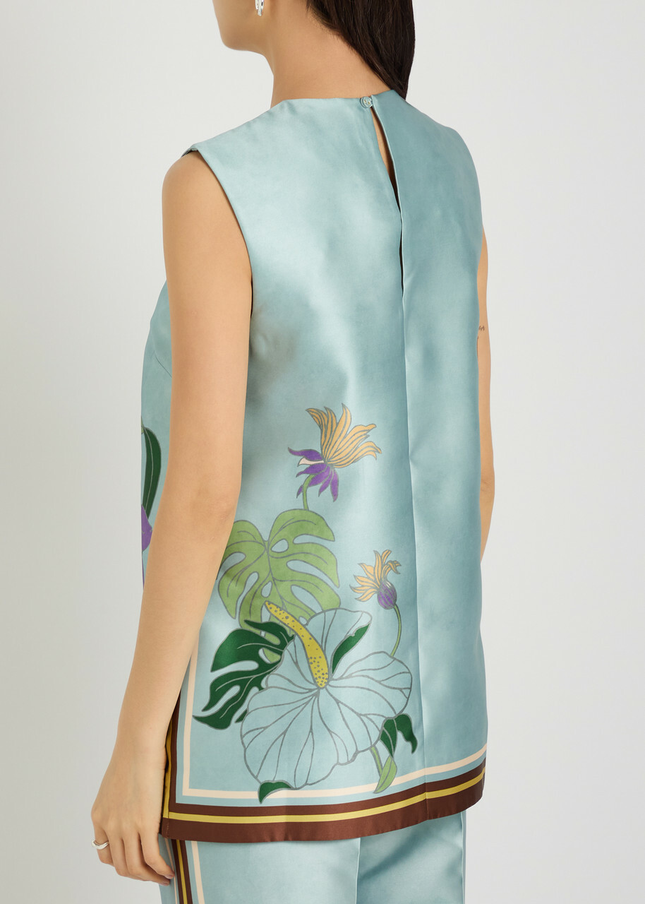 Alemais Alfie Printed Satin-twill top Blue
