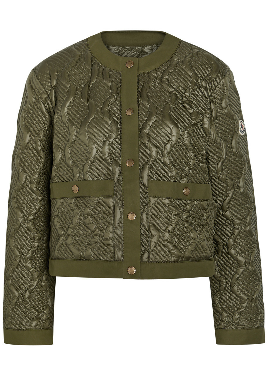 Moncler Libellule Quilted Geometric Nylon Jacket Olive