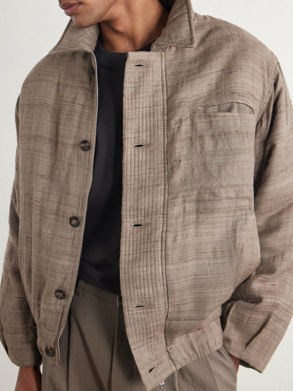 Kartik Research - Moni Padded Wool and Silk-Blend Blouson Jacket - Brown