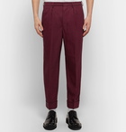 AMI - Slim-Fit Tapered Pleated Stretch-Twill Trousers - Burgundy