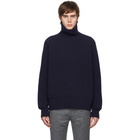 AMI Alexandre Mattiussi Navy Fishermans Rib Funnel Turtleneck