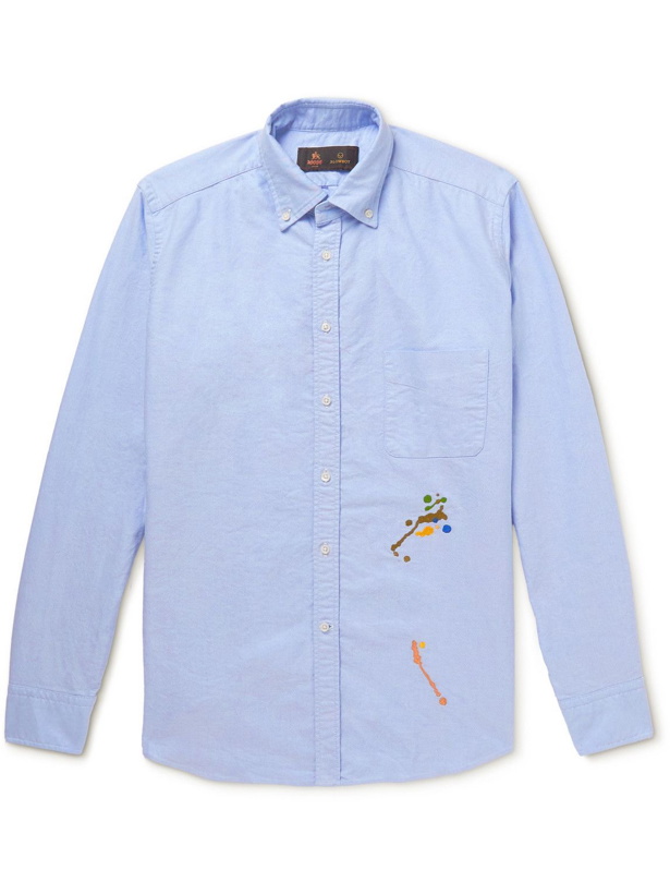 Photo: Baracuta - Slowboy Button-Down Collar Embroidered Cotton Oxford Shirt - Blue