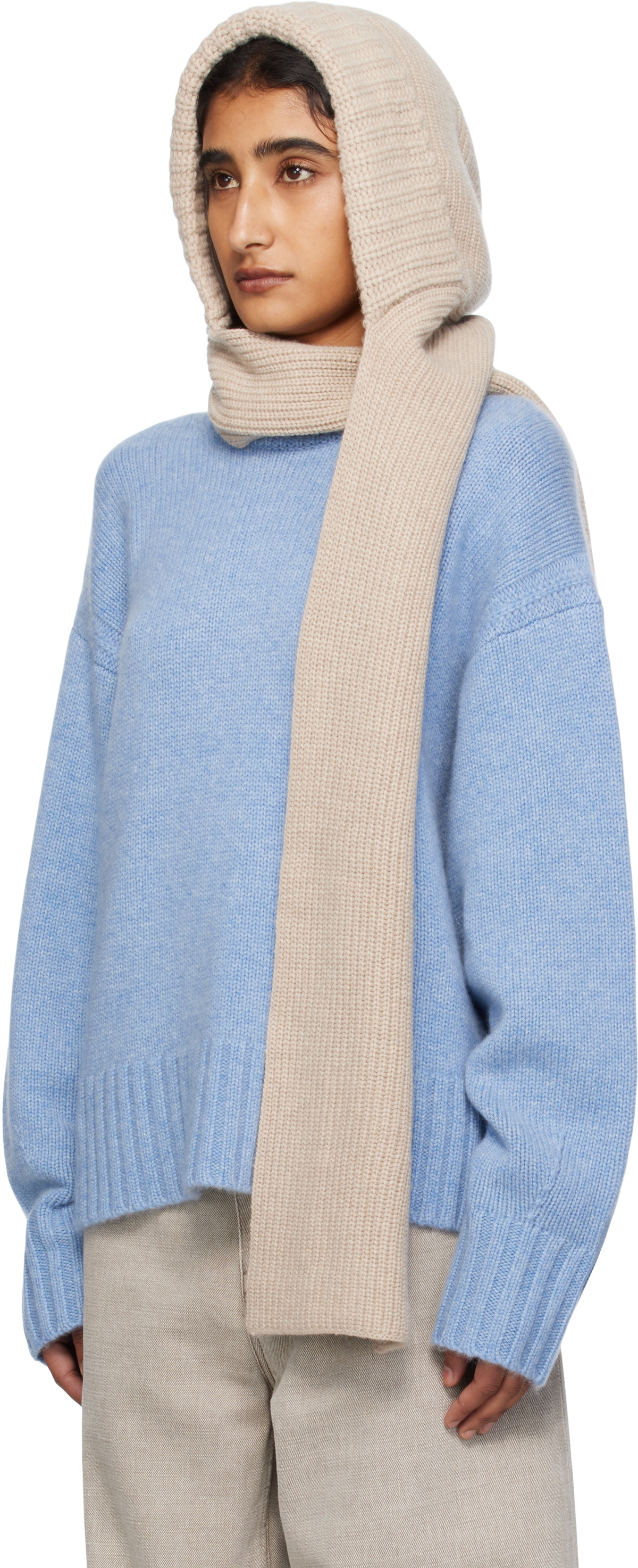 Yves Salomon Beige Hooded Scarf