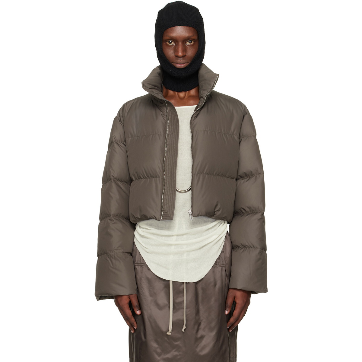 Rick Owens Moncler + Rick Owens Gray Cropped Cyclopic Down Jacket