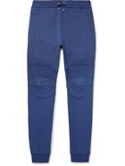 Balmain - Tapered Logo-Appliquéd Panelled Cotton-Jersey Sweatpants - Blue