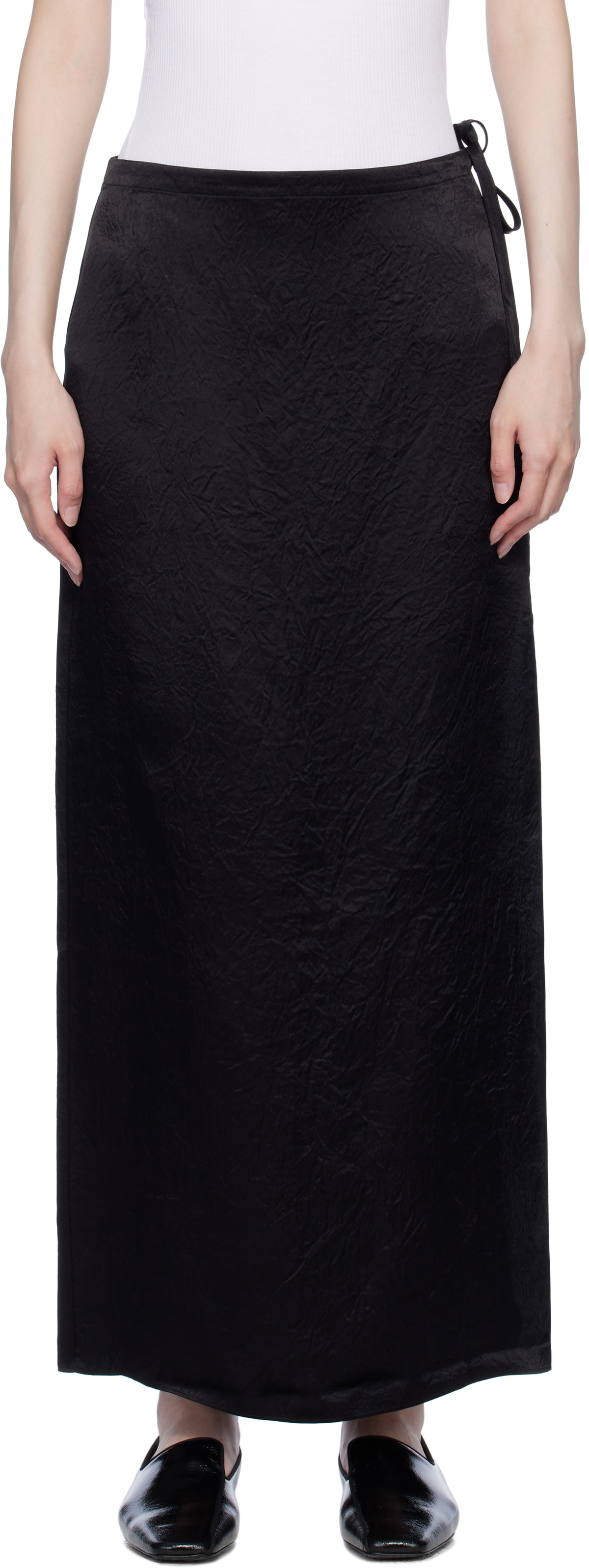 Filippa K Black Crinkled Pencil Maxi Skirt