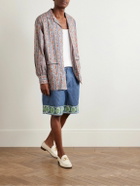 Valentino Garavani - Wide-Leg Pleated Embroidered Denim Shorts - Blue