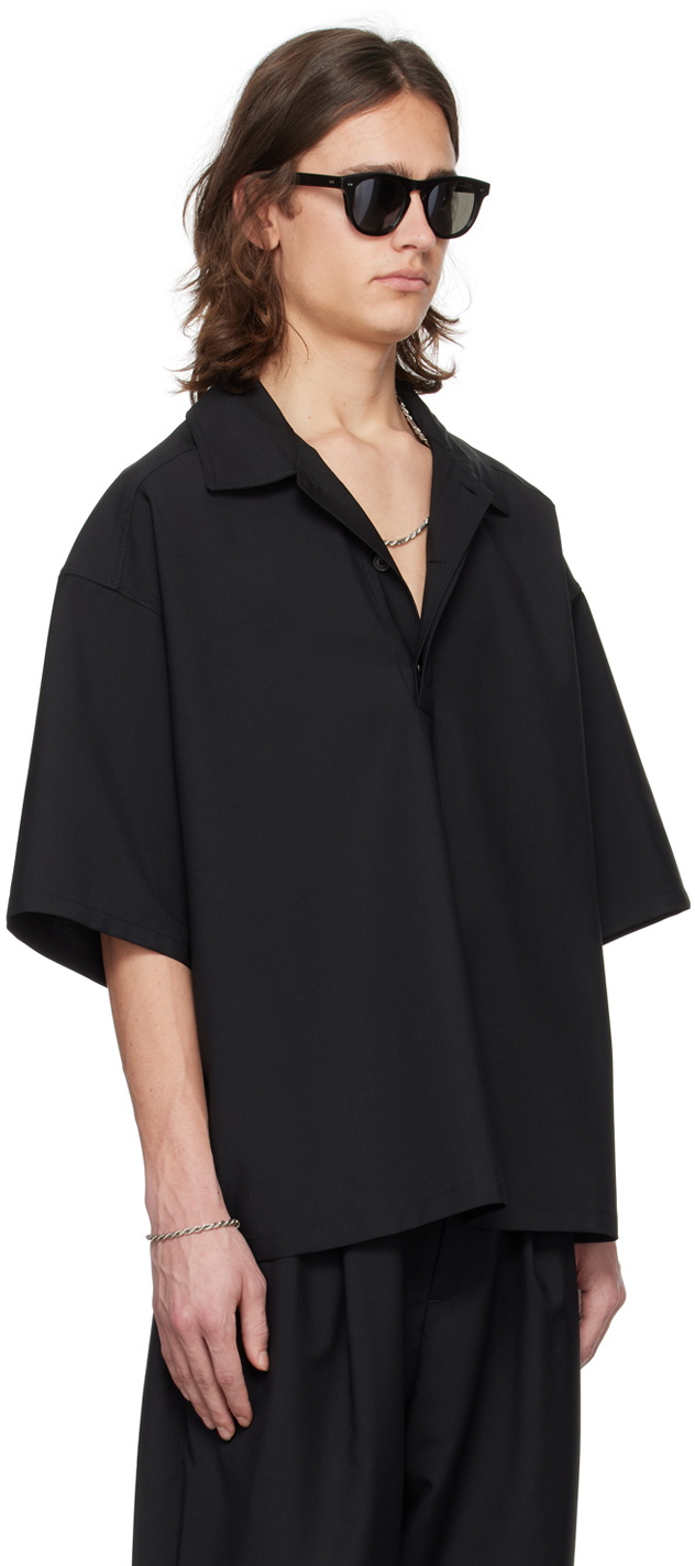 Lownn Black Concealed Placket Polo
