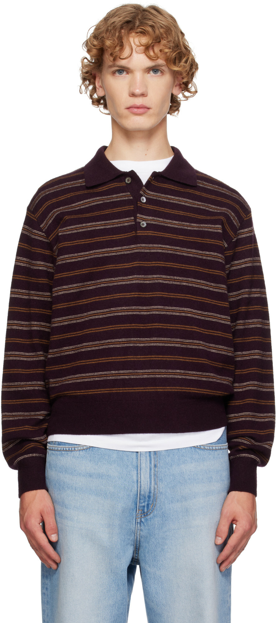 Dunst Brown Collared Striped Polo