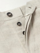 Kartik Research - Straight-Leg Pleated Embroidered Linen Shorts - Neutrals
