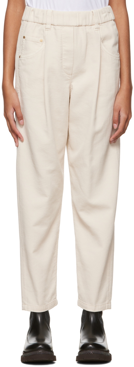 Pantalon De Sport Femme Brunello Cucinelli Taille 40 - Couleur Beige/blanc - Style Italien
