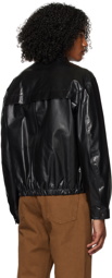 LEMAIRE Black Band Collar Leather Jacket