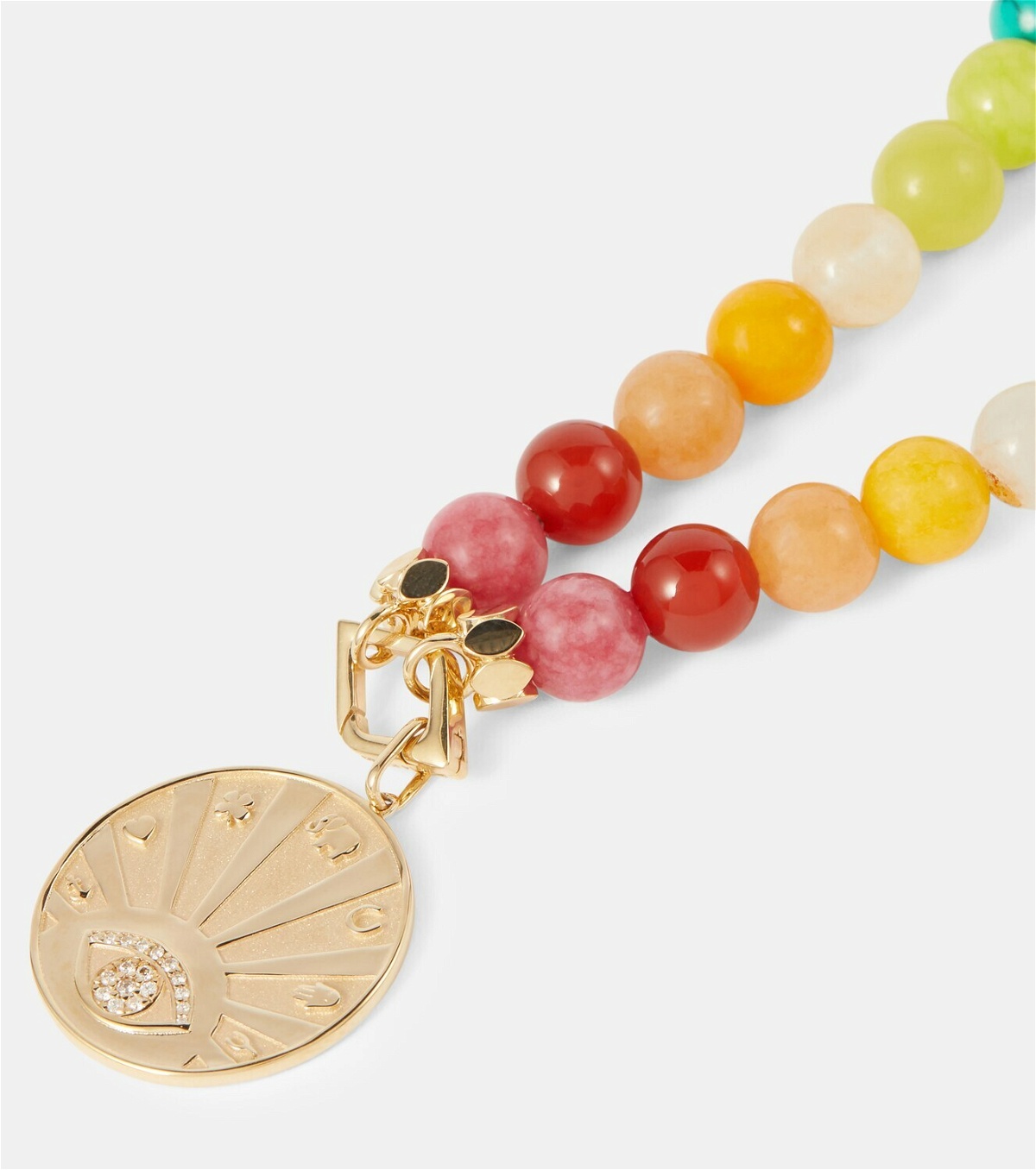 Sydney Evan Rainbow 14kt gold necklace with diamonds and jade