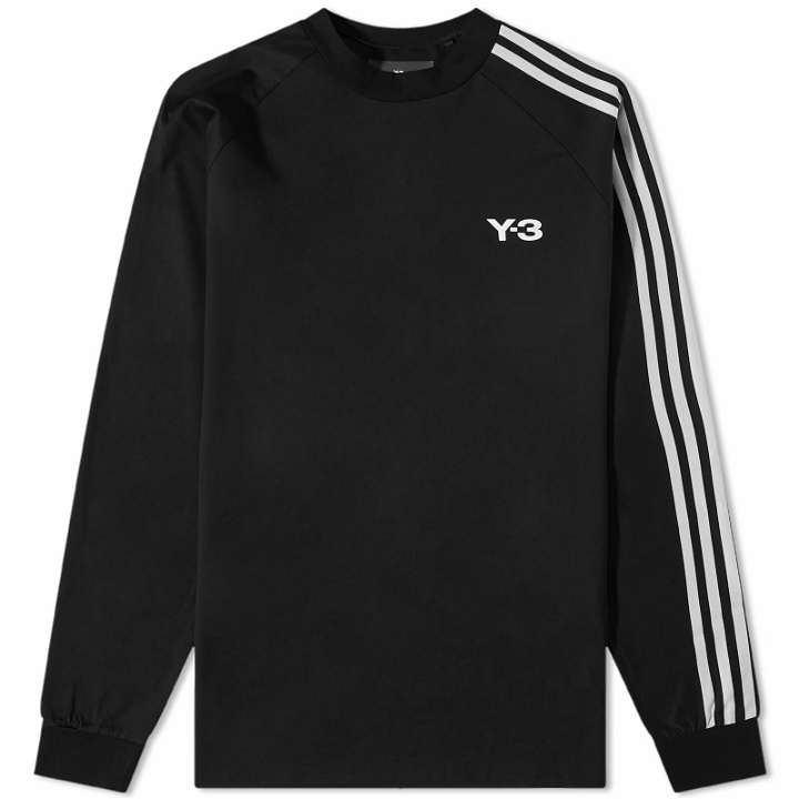 Photo: Y-3 3 Stripe Long Sleeve T-Shirt in Black/Off White