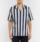 AMI - Slim-Fit Camp-Collar Striped Cotton Shirt - Blue