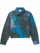 POLITE WORLDWIDE® - Carpenter Logo-Print Tie-Dyed Denim Jacket - Blue