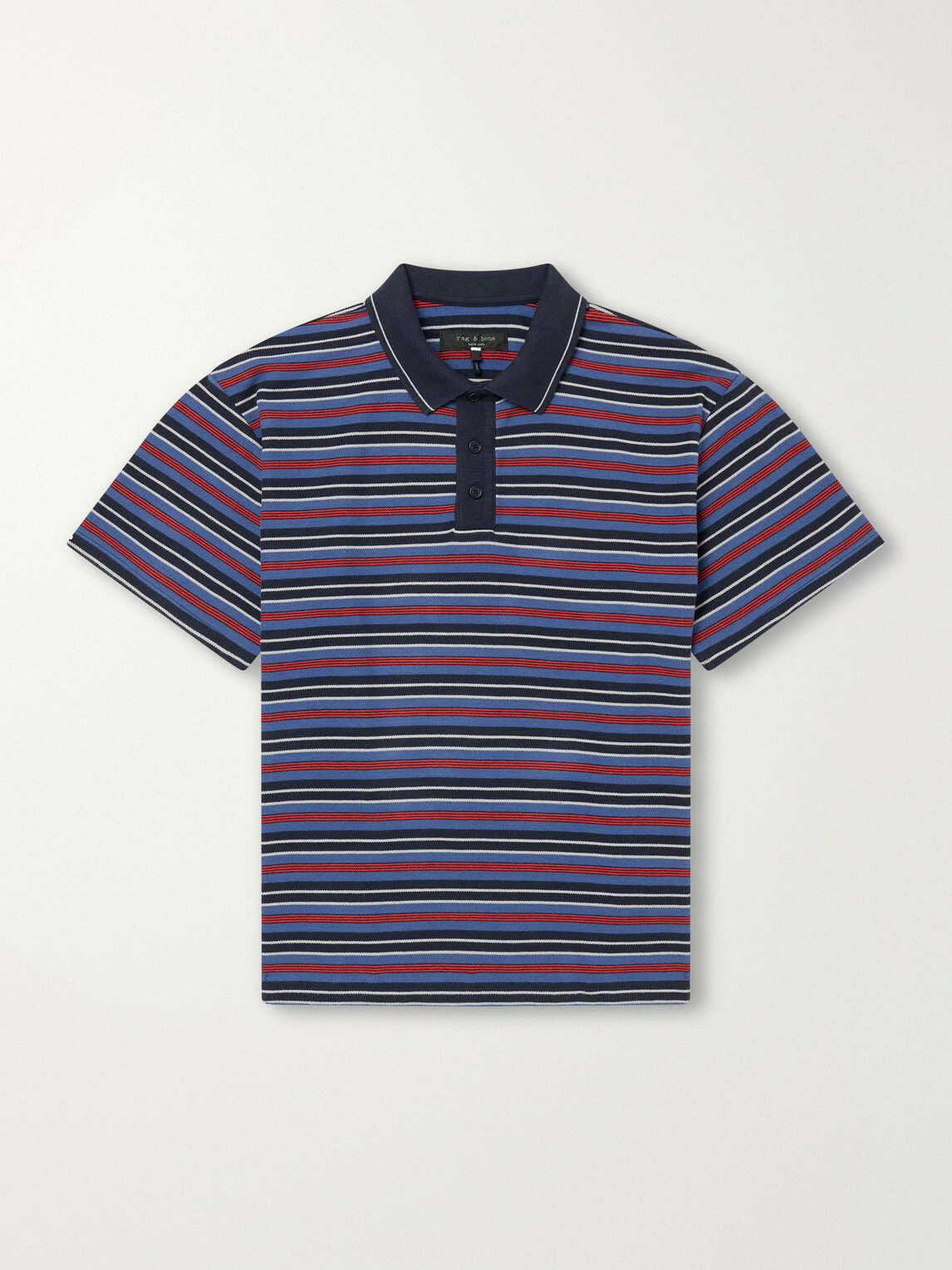 Rag & Bone - Striped Cotton-Piqué Polo Shirt - Blue