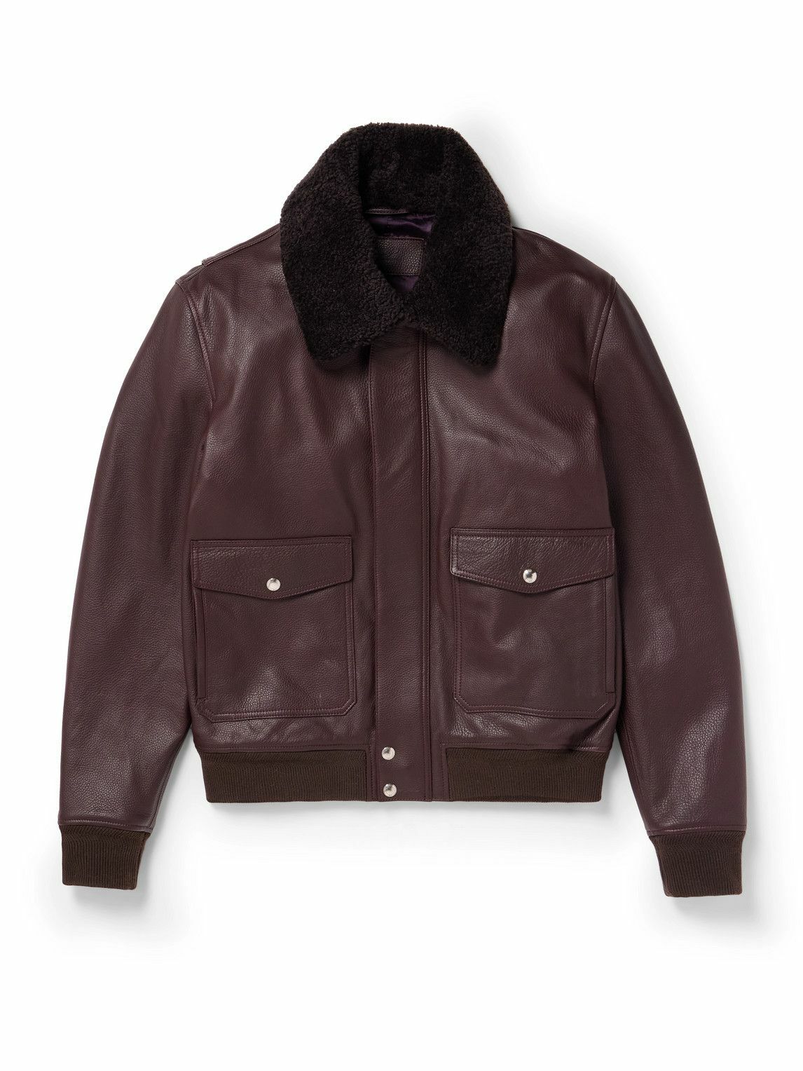 Mr P. - Shearling-Trimmed Full-Grain Leather Blouson Jacket - Purple