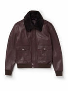 Mr P. - Shearling-Trimmed Full-Grain Leather Blouson Jacket - Purple