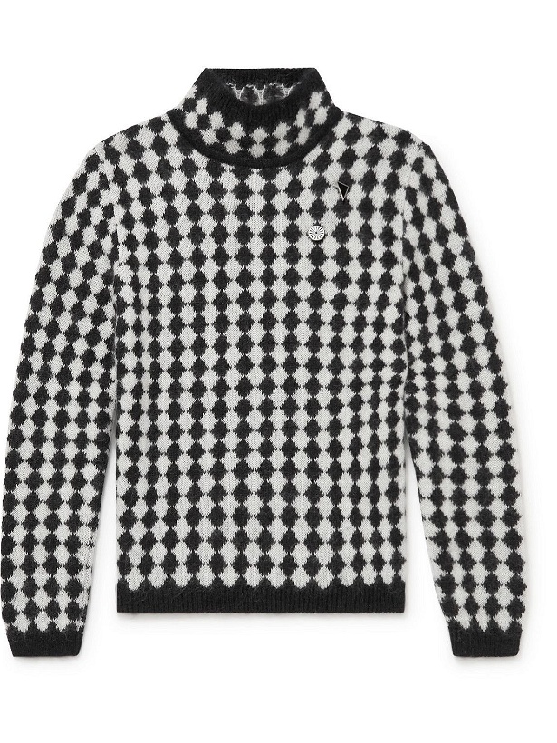 Photo: SAINT LAURENT - Appliquéd Checked Knitted Rollneck Sweater - Black
