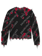BALENCIAGA - Distressed Intarsia Wool-Blend Sweater - Black