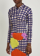 Pleats Please Issey Miyake Gingham Pleated Woven Shirt Navy