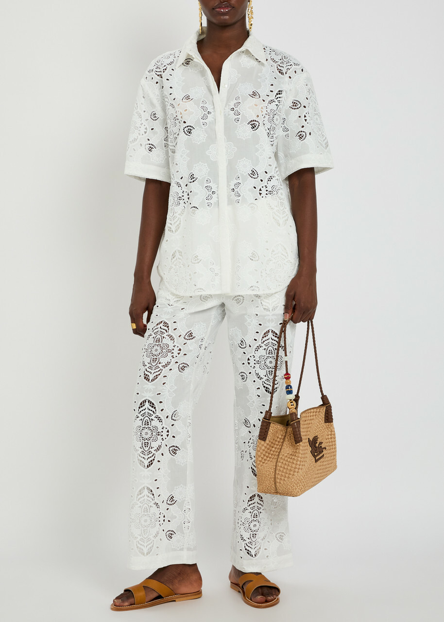 Borgo DE Nor Joshua Lace and Embroidered Trousers White