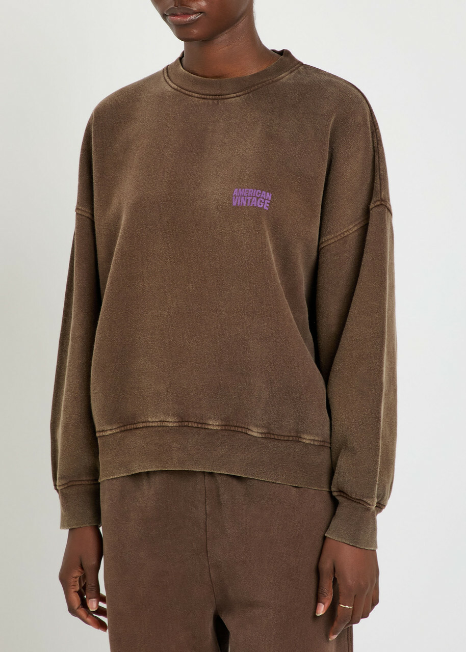 American Vintage Plizzy Logo-print Cotton Sweatshirt Light Brown