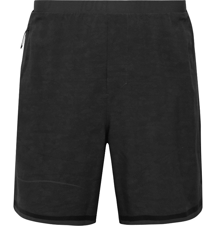 Photo: Lululemon - Pinnacle Jersey and Mesh-Trimmed Printed Stretch-Shell Running Shorts - Gray