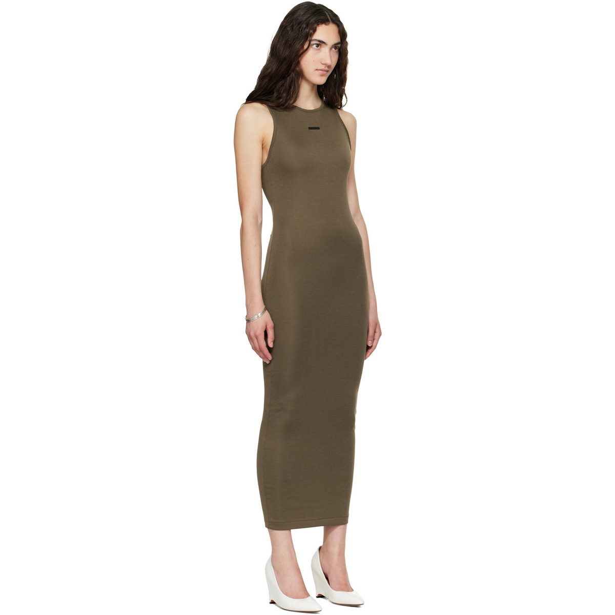 Fear of God ESSENTIALS Khaki Soft Rib Racerback Midi Dress