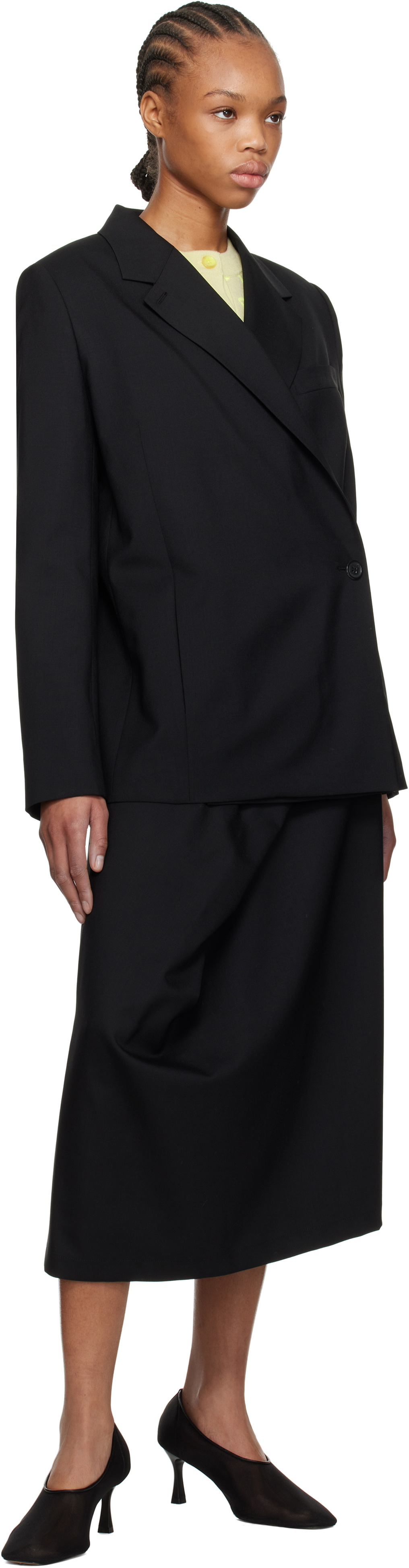 Kenzo Black Kenzo Paris Virgin Wool Midi Skirt