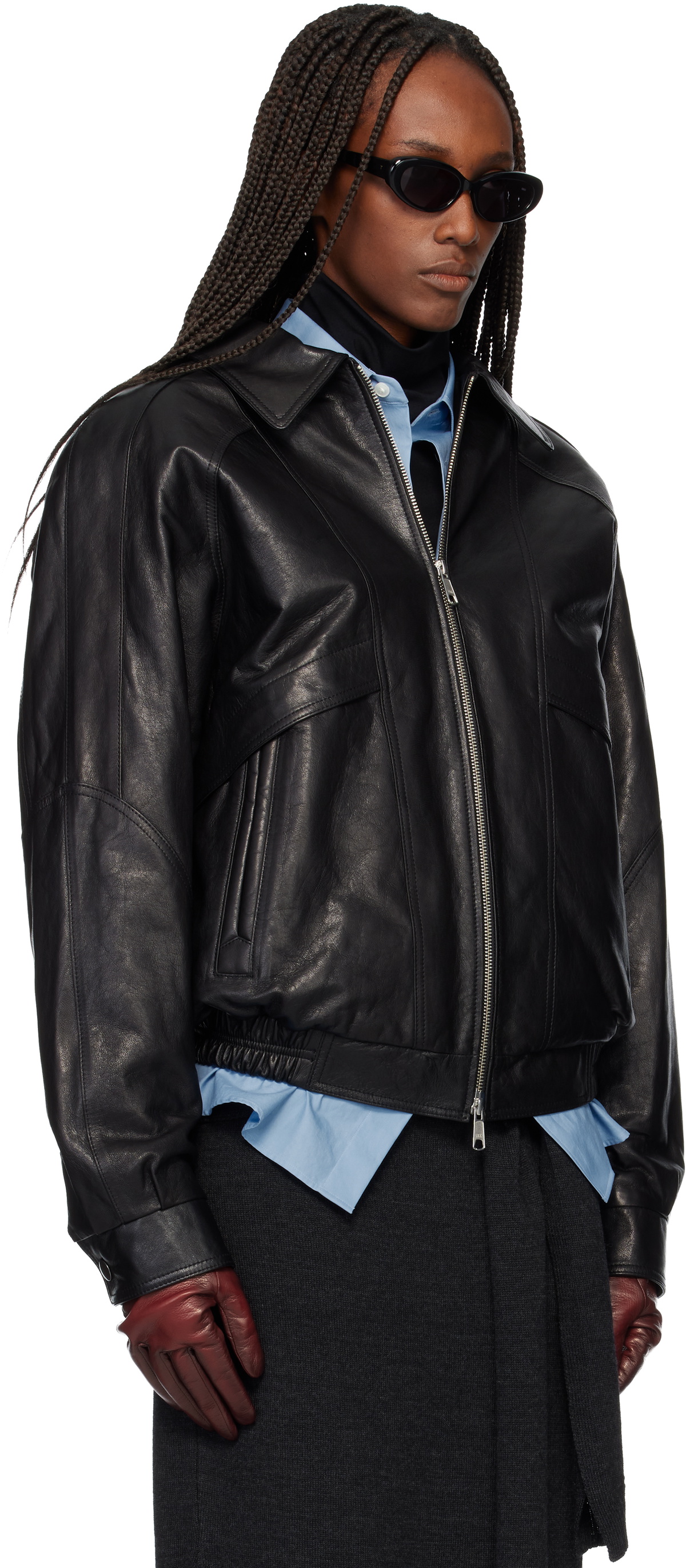 TONYWACK Black Vegetable Tanned Lamb Leather Zip Jacket