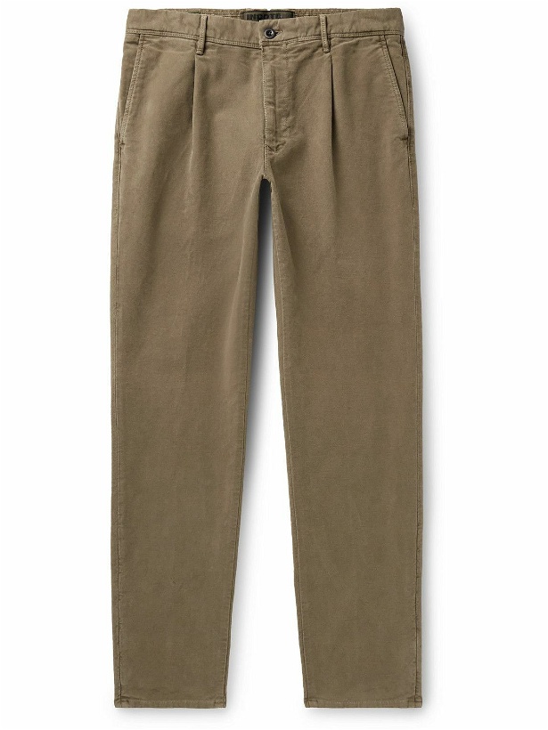 Photo: Incotex - Tapered Pleated Stretch-Cotton Moleskin Trousers - Green