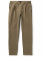 Incotex - Tapered Pleated Stretch-Cotton Moleskin Trousers - Green