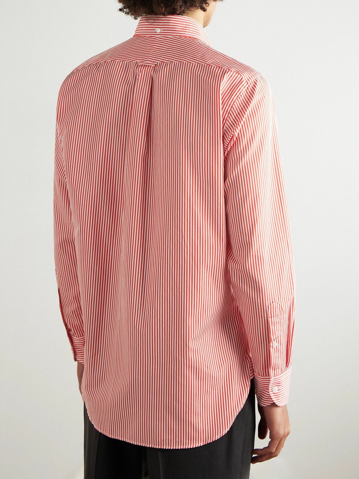 Drake's - Slim-Fit Button-Down Collar Striped Cotton-Poplin Shirt - Red