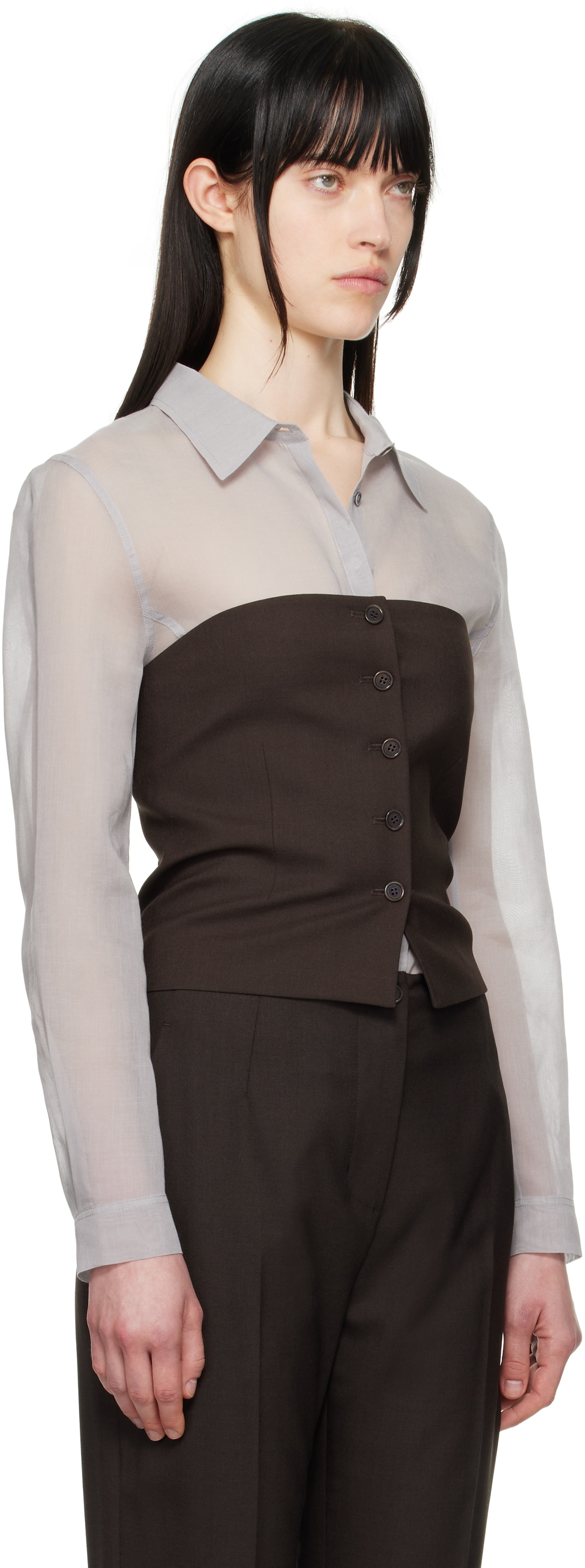 AMOMENTO Brown Button Up Bustier Top