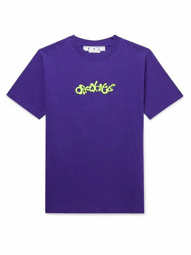 Photo: Off-White - Logo-Flocked Cotton-Jersey T-Shirt - Purple