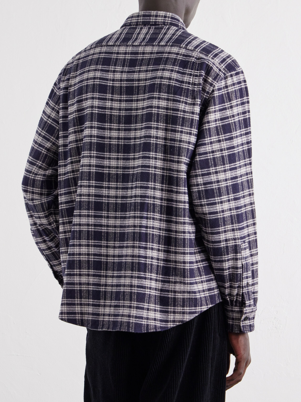 A.PRESSE - Checked Cotton and Silk-Blend Twill Shirt - Blue