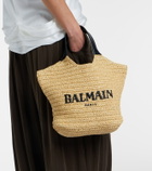 Balmain Logo raffia-effect top-handle bag