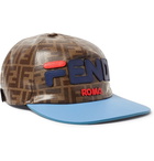 Fendi - Leather-Trimmed Logo-Appliquéd Printed Coated-Canvas Baseball Cap - Men - Brown