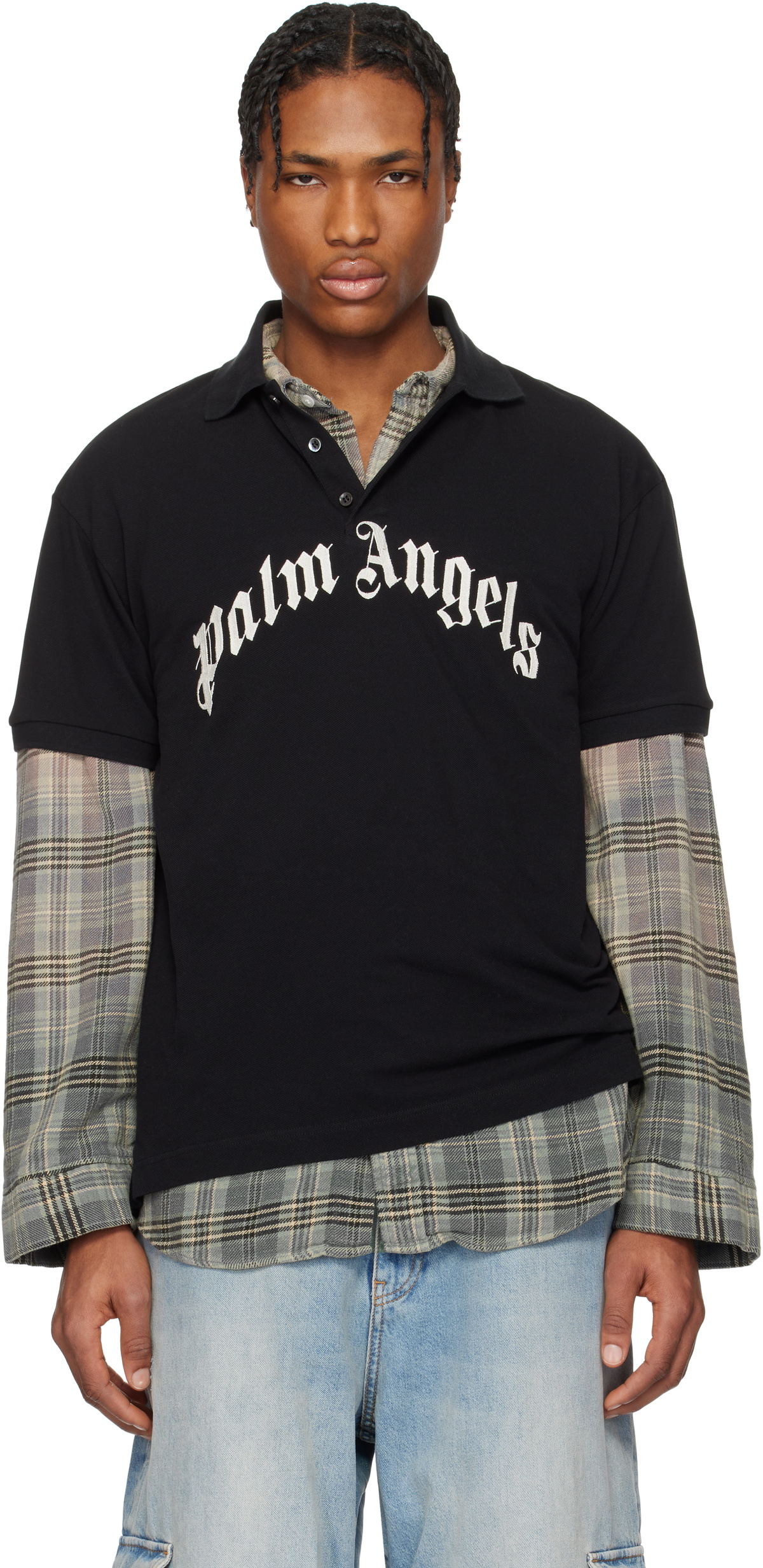 Palm Angels Black Curved Logo Polo