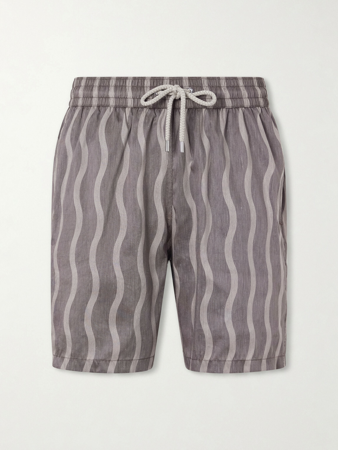 Frescobol Carioca - Rio Linen Blend Cabana Wave -Print Swim Short - Brown