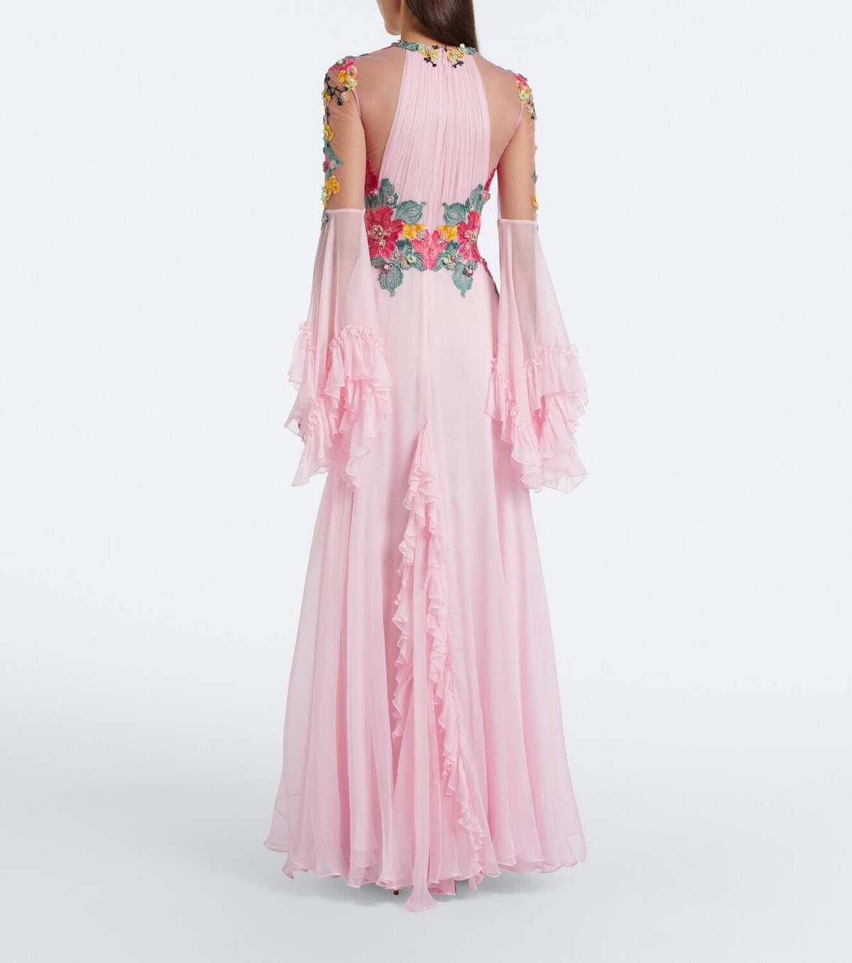 Costarellos Embellished floral-appliqué silk gown
