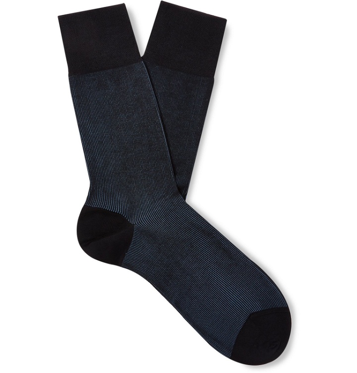 Photo: FALKE - Fine Shadow Ribbed Cotton-Blend Socks - Blue