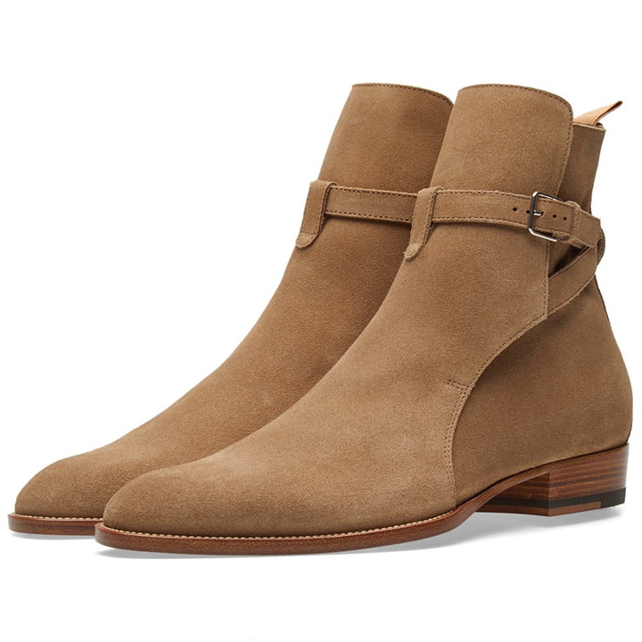 Photo: Saint Laurent Wyatt Harness Suede Boot